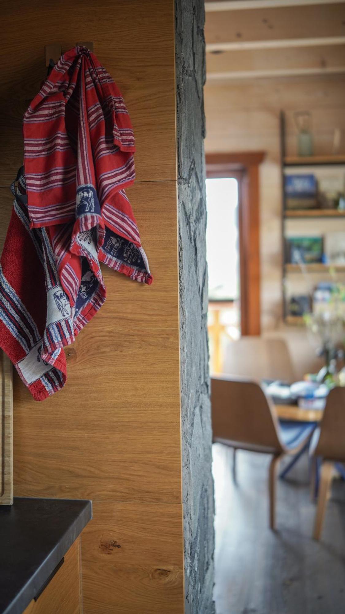 Traditioneel gebouwde houten woning in de bergen. Czarna Góra Buitenkant foto